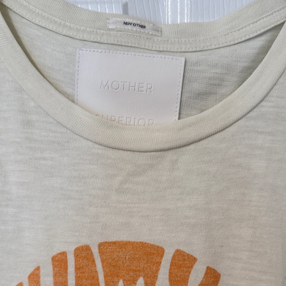 Mother Denim Cream/Butter Yellow Graphic T-Shirt with Orange Print Women Size XL - Picture 3 of 9